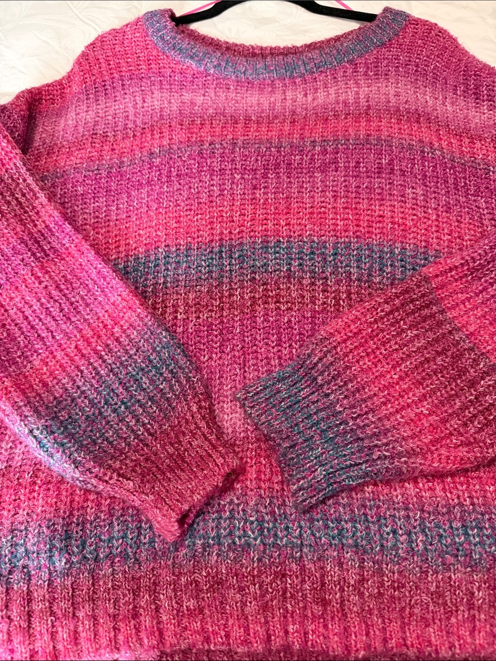 Women's Pink Ombre Crewneck Sweater with Blue-Gray Accents